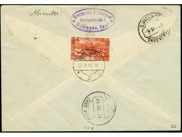1931, First South America Flight, Berlin Dispatch to Cap Verde, cover with high franking to New York, one stamp with faults a