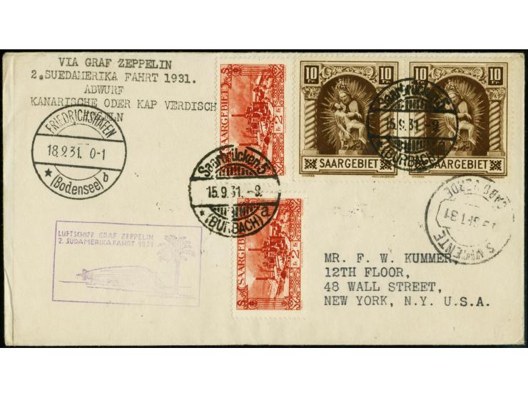 1931, 2nd South America Flight to Cap Verde, cover with high franking to USA, small crease at margins, otherwise fine

1931