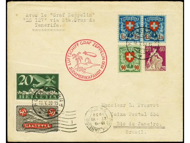 1930, South America Flight to Praia, cover from "ROMANSHORN 16.V." with postmark "PRAIA CAPO VERDE 21.MAI.30" on reverse, add