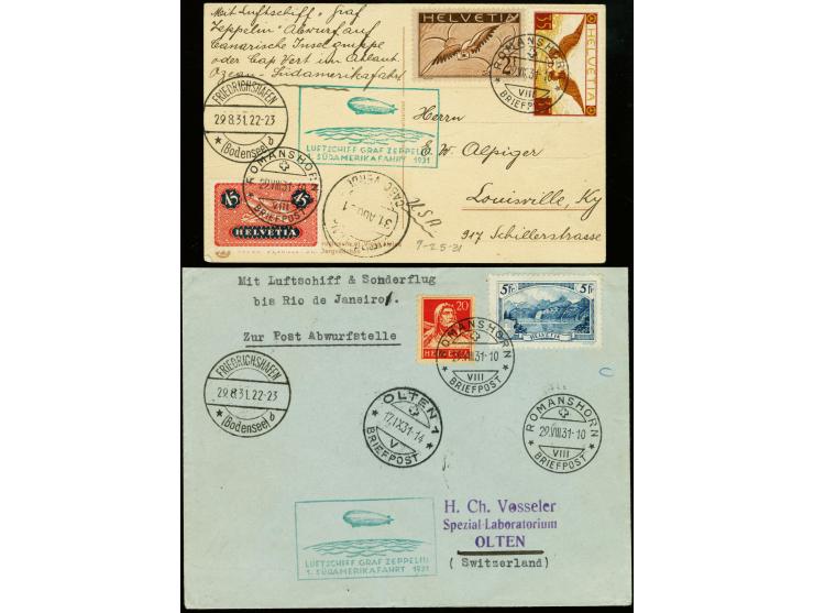 1931, First South America Flight to Cap Verde, card and cover, each with high franking, addressed to USA and Switzerland, fin