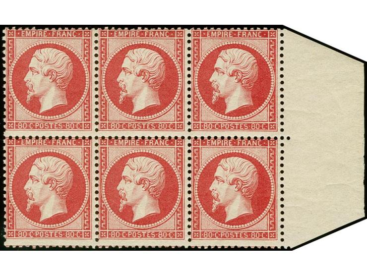 80 c. rose, horizontal block of 6 with sheet margin at right, very nice fresh colour and well perforated, all stamps unmounte