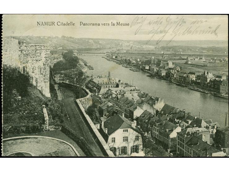 1915, "KOMMANDO LZ 69", violetter DKr.-Briefstempel recht klar auf Feldpost-Ansichtskarte von "NAMUR 6.7.15" nach Spandau, Pr