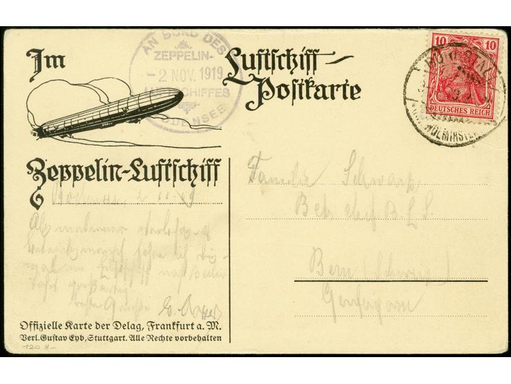 BODENSEE (LZ 120): Notlandung Burgstall/Kreis Wolmirstedt, Karte mit Germania 10 Pfg. mit Stempel "BURGSTALL 9.NOV.19" addres