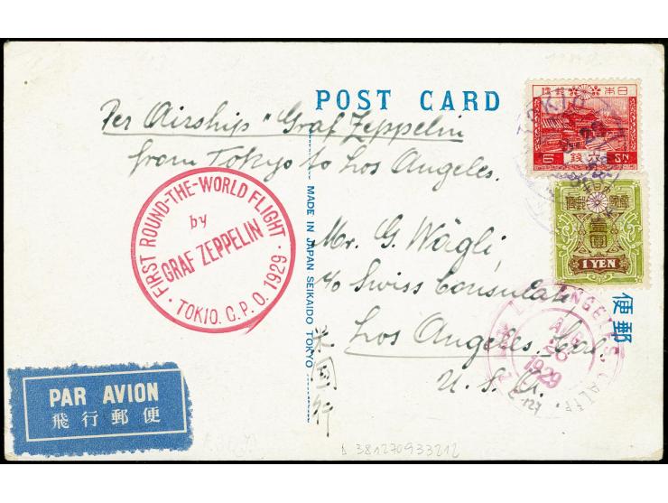 1929, Weltrundfahrt, japanische Post, Karte von Tokio nach Los Angeles