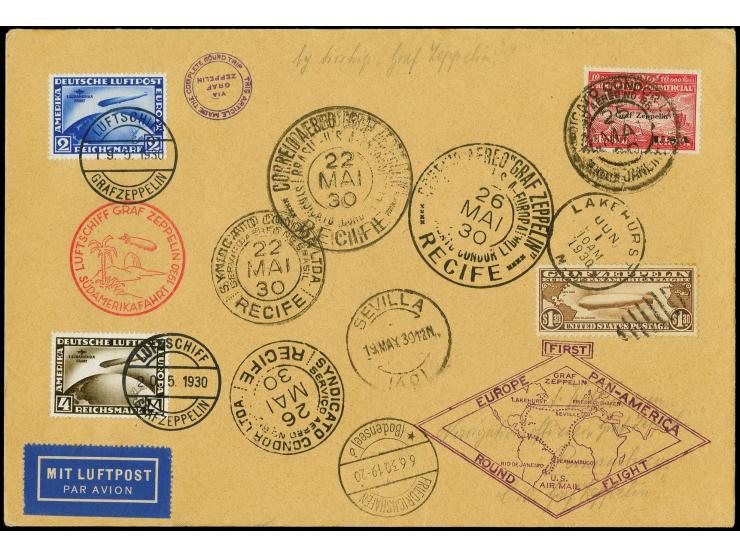1930, Südamerikafahrt, Rundfahrtbrief ohne spanische Frankatur, Brief mit spanischen Abgangsstempel "SEVILLA 19.MAI." und D. 