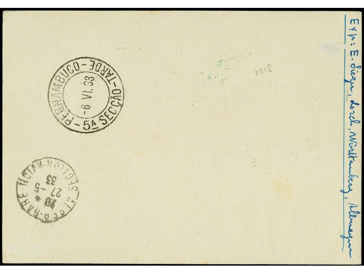 ALGERIEN: 1933, 2. Südamerikafahrt bis Recife, R-Karte von "ALGER 27.5.33" via Friedrichshafen, links winzige Flecke, sonst P
