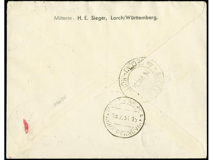 CYRENAICA: 1934, 4. Südamerikafahrt bis Recife, Brief von "BENGASI 17.7." via Friedrichshafen, Pracht