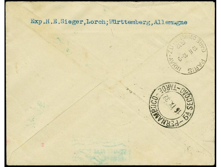 FRANKREICH: 1932, 6. Südamerikafahrt bis Recife, R-Brief von "PARIS 8.9." via Friedrichshafen, Pracht
