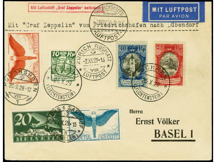 LIECHTENSTEIN/SCHWEIZ: 1929, Fahrt nach Zürich-Dübendorf, Karte mit Liechtenstein-Frankatur mit Stempel "SCHAAN 25.X." und sc