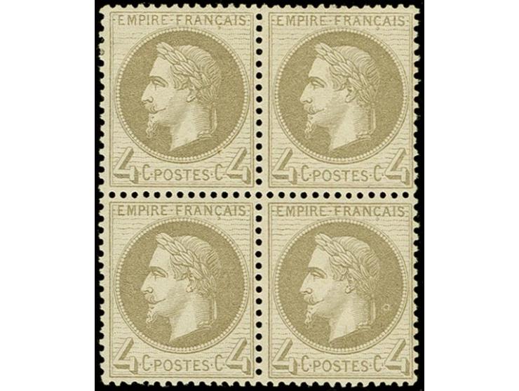 1862, Napoleon Lauré 4c. grey as block of four, fresh colour and good perforation, upper pair unused the lower mint never hin