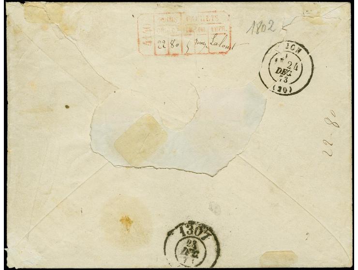 5 fr. grey, two horizontal pairs Ceres 80 c. rose and 10 c. brown on rose, tied by GC "4140" to registered and insured cover 