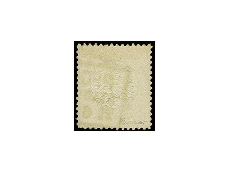 18 Kr. ockerbraun mit Ra3 "PFORZHEIM", mit Plattenfehler "Weiße Kerbe im linken Rahmen bei D in DEUTSCHE", Feld 112, etwas un