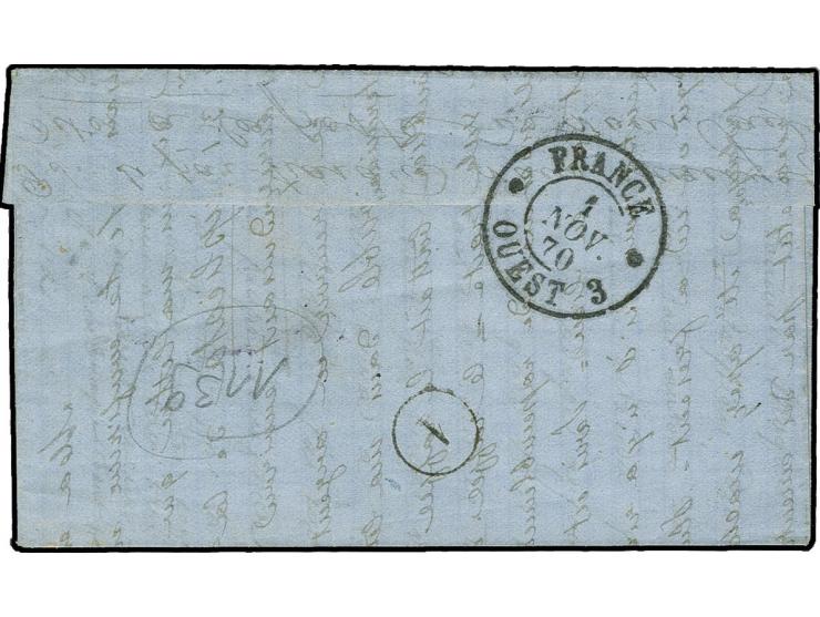 Ballon monté: LE GARIBALDI: Entire letter with Napoléon Laurier 30 c. brown, tied by star cancel with number "4" with adjacen