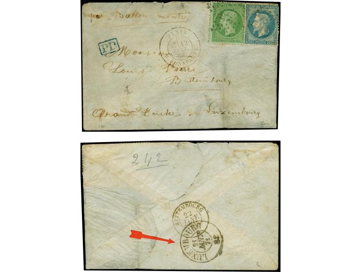 LE GÉNERAL FAIDHERBE: Cover with Napoléon perforated 5 c. green and lauré 20 c. blue, tied by star cancel, with adjacent "PAR
