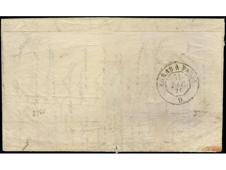 Boule de Moulins: Bordeaux 20 c. blue, horizontal strip of 5, small to good margins, tied by GC "467" to folded letter from "
