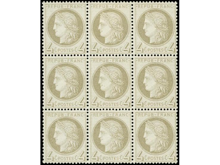 1871, Ceres 4c. gray as block of nine, fresh colour and good perforations, unused, very fine