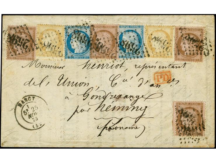 Ceres 10 c. brown on rose, 4 single stamps and each two single stamps 15 c. yellow-brown and 25 c. blue, tied by GC "2598" to