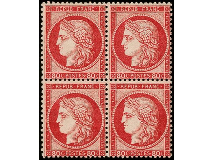 1872, Ceres 80c. rose as block of four, vivid rich colour, mint never hinged, a very fine and attractive multiple