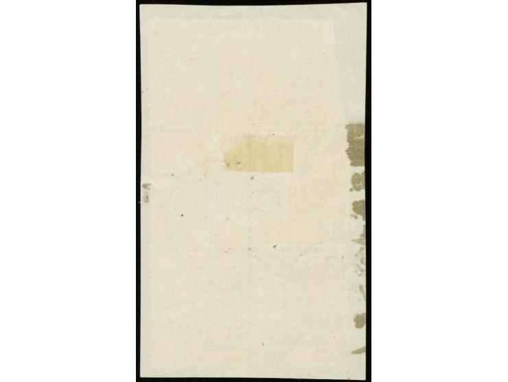 Kriegsgeschädigtenhilfe 10+5 Pfg. karminrot im Viererblock mit Plattendruck-Oberrand auf Briefstück, sauber gestempelt, Kabin