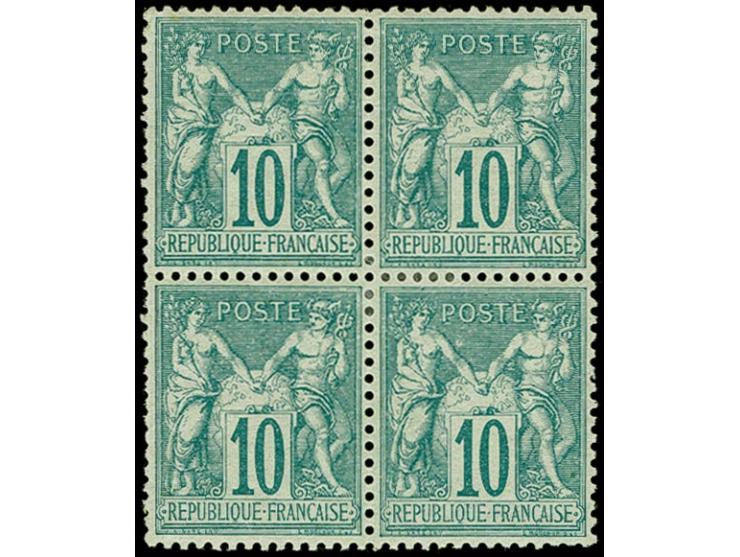 1876, Sage 10c. green, type I, block of four, unused with full original gum, few blunted pers at left, otherwise a fine and s