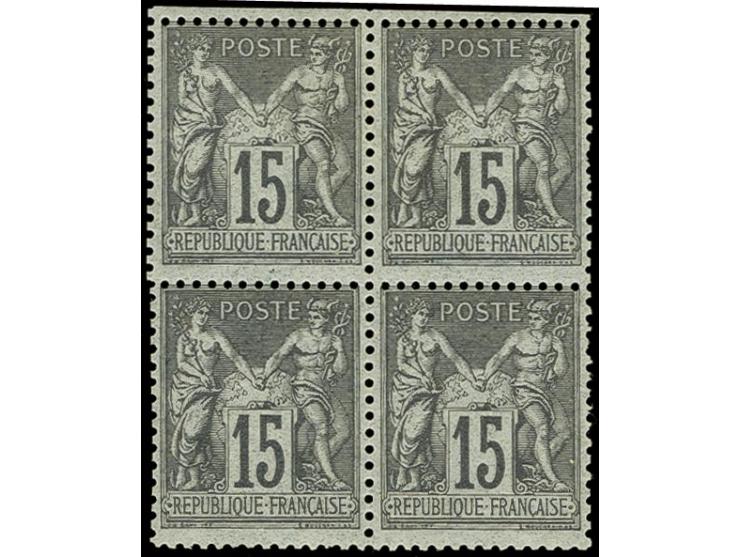 1876, Sage 15c. lilac, type II block of four with small upper margin, fresh colour and good perforations, the upper left stam