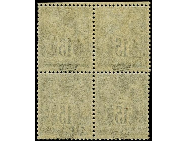 1876, Sage 15c. lilac, type II block of four with small upper margin, fresh colour and good perforations, the upper left stam
