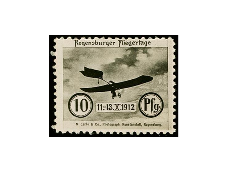 1912, Regensburger Fliegertage 10 Pf. schwarz, sauber ungebraucht, tadellos