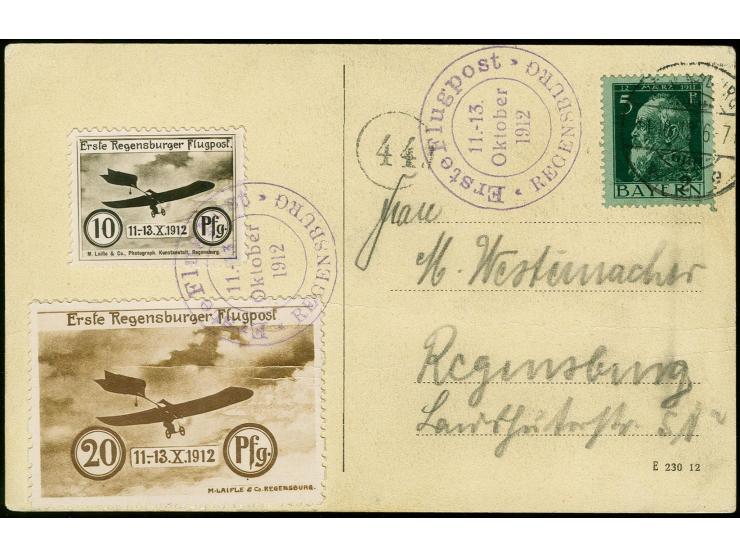 Regensburger Fliegertage 10 und 20 Pfg. mit Sonderstempel auf Fotokarte "Paul Schwandt", zusätzlich frankiert mit Bayern 5 Pf