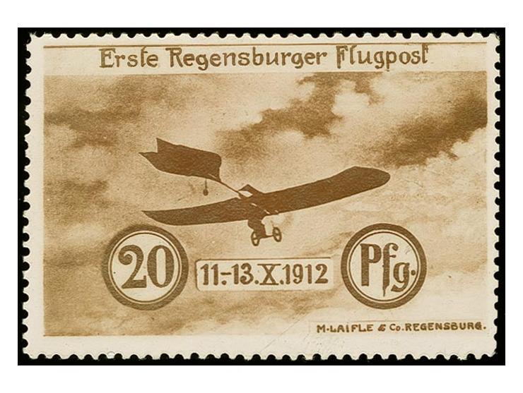 Regensburger Fliegertage 20 Pfg., sauber ungebraucht, tadellos, selten, sign. Bartels