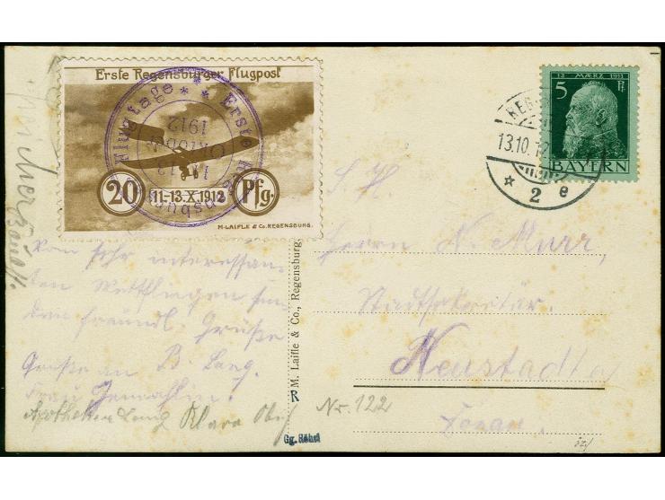 Regensburger Fliegertage 20 Pfg. mit Sonderstempel auf Fotokarte der Veranstaltung, zusätzlich frankiert mit Bayern 5 Pfg. mi