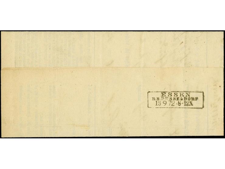 "ELBERFELD 13.SEPTBR.72" (Spalink 12-1), zweimal klar und zentrisch auf waagerechtem Paar kleiner Schild 1 Gr. karmin auf vol