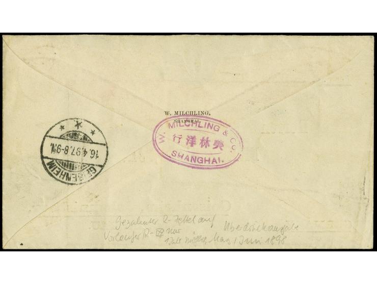 20 Pfg. violettultramarin im senkrechten Paar mit Stempel "SHANGHAI 13.3.97" als portogerechte Mehrfachfranktur auf R-Brief m