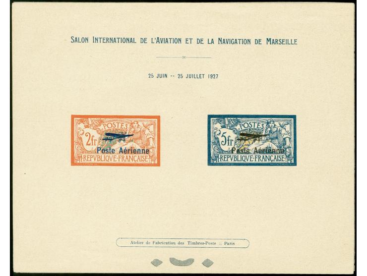 1927, Airmail 2 fr. and 5 fr. as épreuve de luxe with protective leaf, very fine and rare (Yvert € 3.000,-)