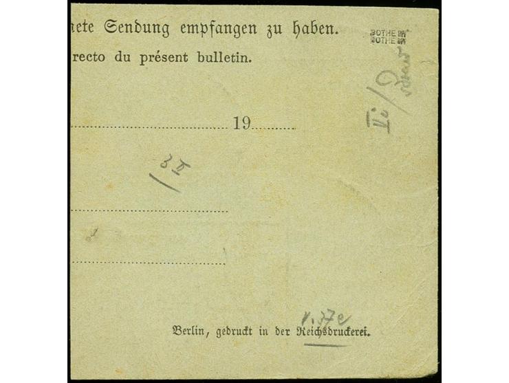 Reichspost 1 M., Krone/Adler mit steilem Aufdruck 10 Pfg. und 2 M. dunkelrotkarmin, je mit Stempel "TIENTSIN DP *a 6.12.00 au