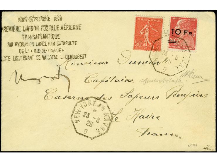 1928, Ile de France 10 fr. on 90 c. blue with additional franking 50 c. orange, tied by octagonel "New York au Havre 23.8.28"