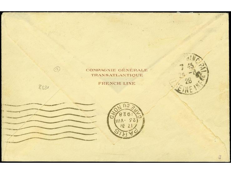 1928, Ile de France 10 fr. on 90 c. blue with additional franking 50 c. orange, tied by octagonel "New York au Havre 23.8.28"