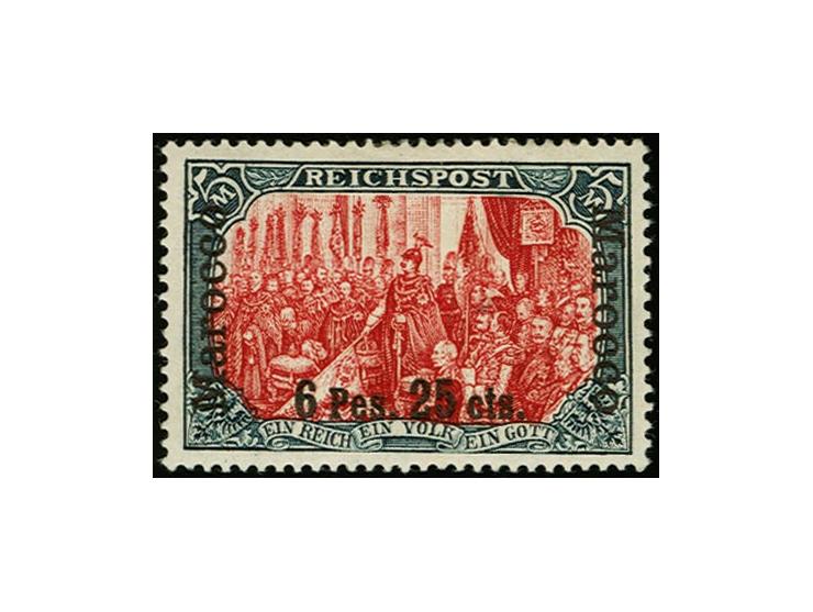 6 Pes. 25 Cts. in Type II mit Plattenfehler "C von Reichspost oben rechts gebrochen", ungebraucht und bis auf eine kleine Gum