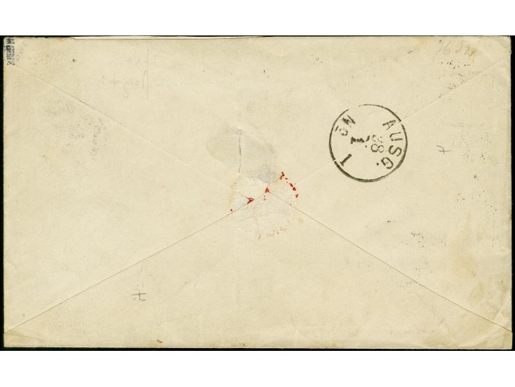 1872, kleiner Schild 1/3 Gr. grün, zwei senkrechte 3er-Streifen und großer Schild 1/2 Gr. orange mit Stempel "KAISERL.DEUTSCH