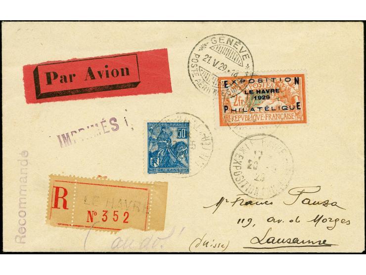 1929, Philatelic Exhibition Le Havre 2 fr. and additional franking 50 c. blue, tied by special mark "LE HAVRE EXPOSISTION PHI