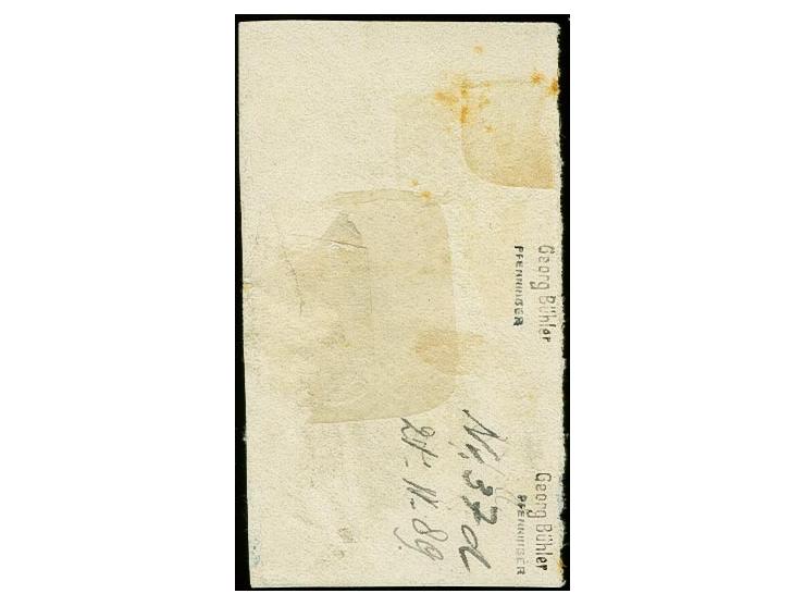 2 M. lebhaftgraulia im senkrechten Paar mit Stempel "CONSTANTINOPEL 1 DP 21.11.89" auf Briefstück, Eckzahn mit Stockpunkt, so