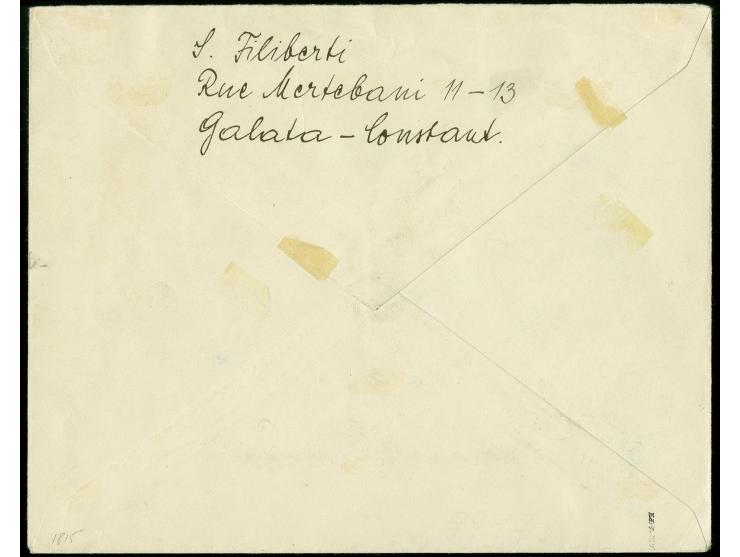 1908, 5 C. auf 5 Pfg. bis 100 C. auf 80 Pfg., kpl. Satz auf R-Brief von "CONSTANTINOPEL DP 16.4.10" nach Wien, Pracht, sign. 
