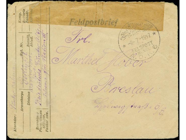 STEMPEL: "A.O.K. 6 9.7.1917", sehr klar auf Feldpostbrief mit Zensur-Verschlußzettel nach Berlin, Pracht ex Myron Fox