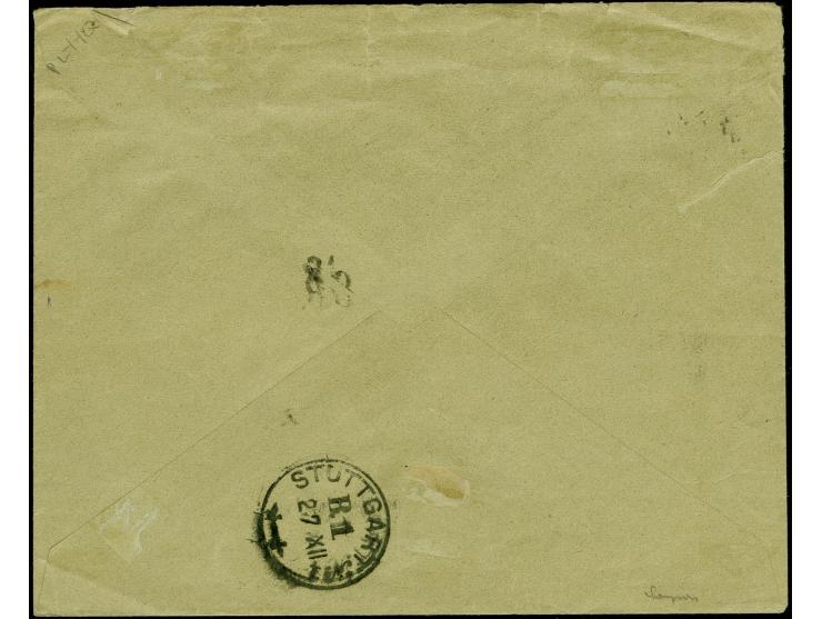 HOLY LAND: "JAFFA DEUTSCHE POST 18.12.00" auf 1 Pia. blau (waagerechtes Paar) auf R-Brief (R-Zettel Steichele Type A), nach S