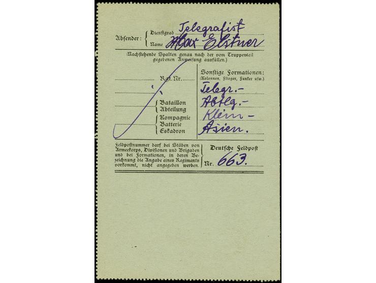 "Deutsche Feldpost 17.2.18", Tarnstempel auf Feldpostkartenbrief (geschrieben in Nazareth) nach Deutschland