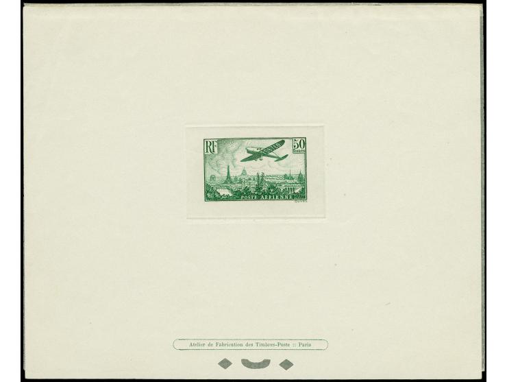 1936, Airmail 50 fr. as épreuve de luxe with protective leaf, very minor creasing in the upper left corner otherwise very fin