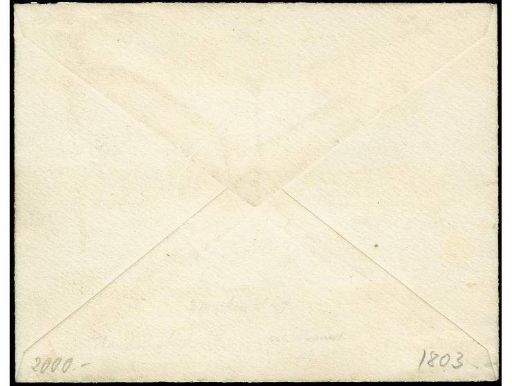 1889, 1/4 R. schwarz auf mattorosa, zwei Einzelwerte je mit Balken-W-Stempel auf Brief an Denhardt in Lamu, Umschlag unten mi