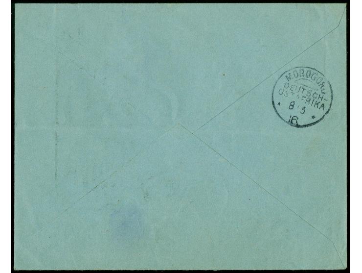 1916, Vorausfrankierungs-Umschlag mit Dienstsiegel Tanga und violettem L2 "Frankiert mit 7 1/2 H.", gebraucht von "TANGA 27.4