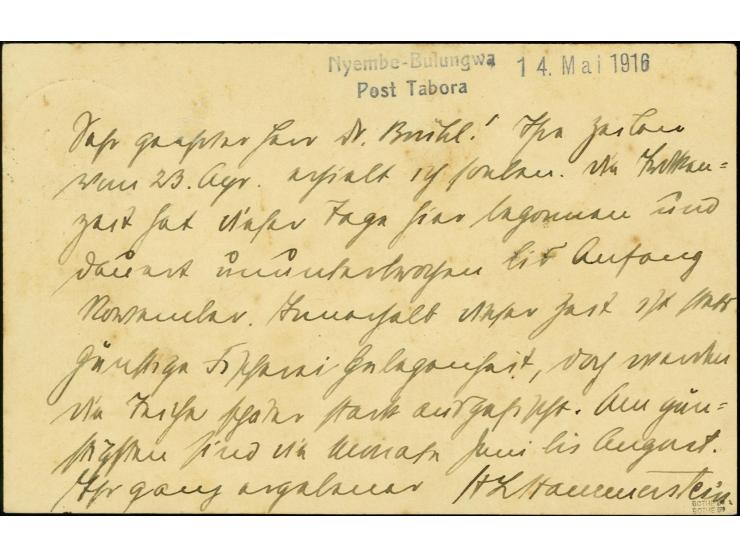 "NYEMBE-BULUNGWA 15.MAI.1916", privater Stempel klar auf bedarfsgebrauchter Ganzsachenkarte 4 H. mit Poststempel "TABORA 19.5