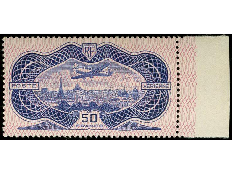 1936, Airmail 50 fr. with right sheet margin, mint never hinged, fine