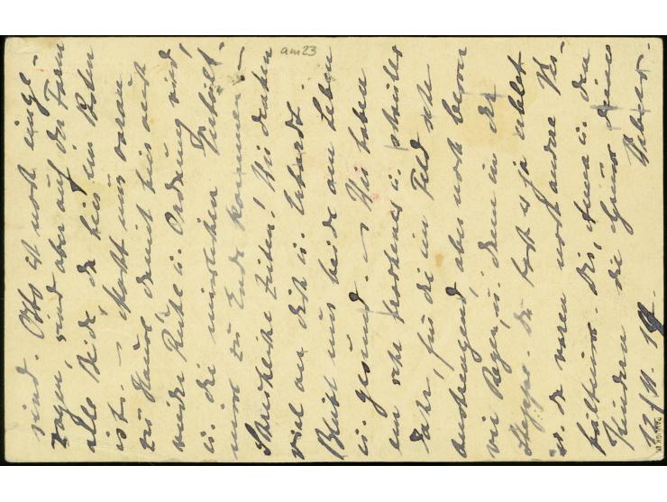 3. Postabgang: 1914, 24.11., Ganzsachenkarte 4 H. von "MOSCHI 24.11." mit violettem Zensur-Stempel "Zensur passiert DOA" via 